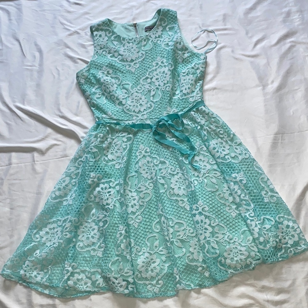 Danny & Nicole Aqua Lace Midi Dress
